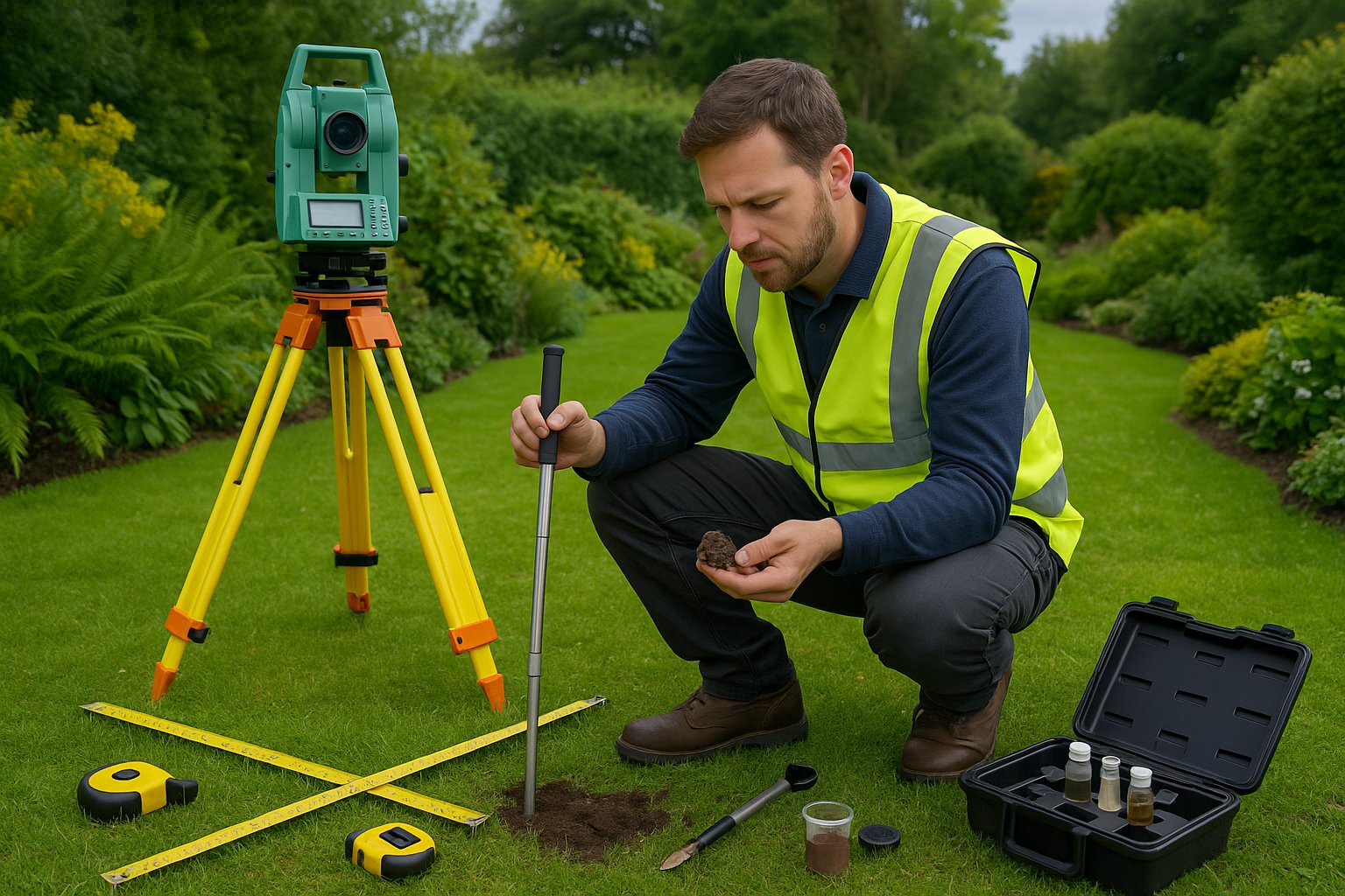 Professional site analysis and measurement process for garden design