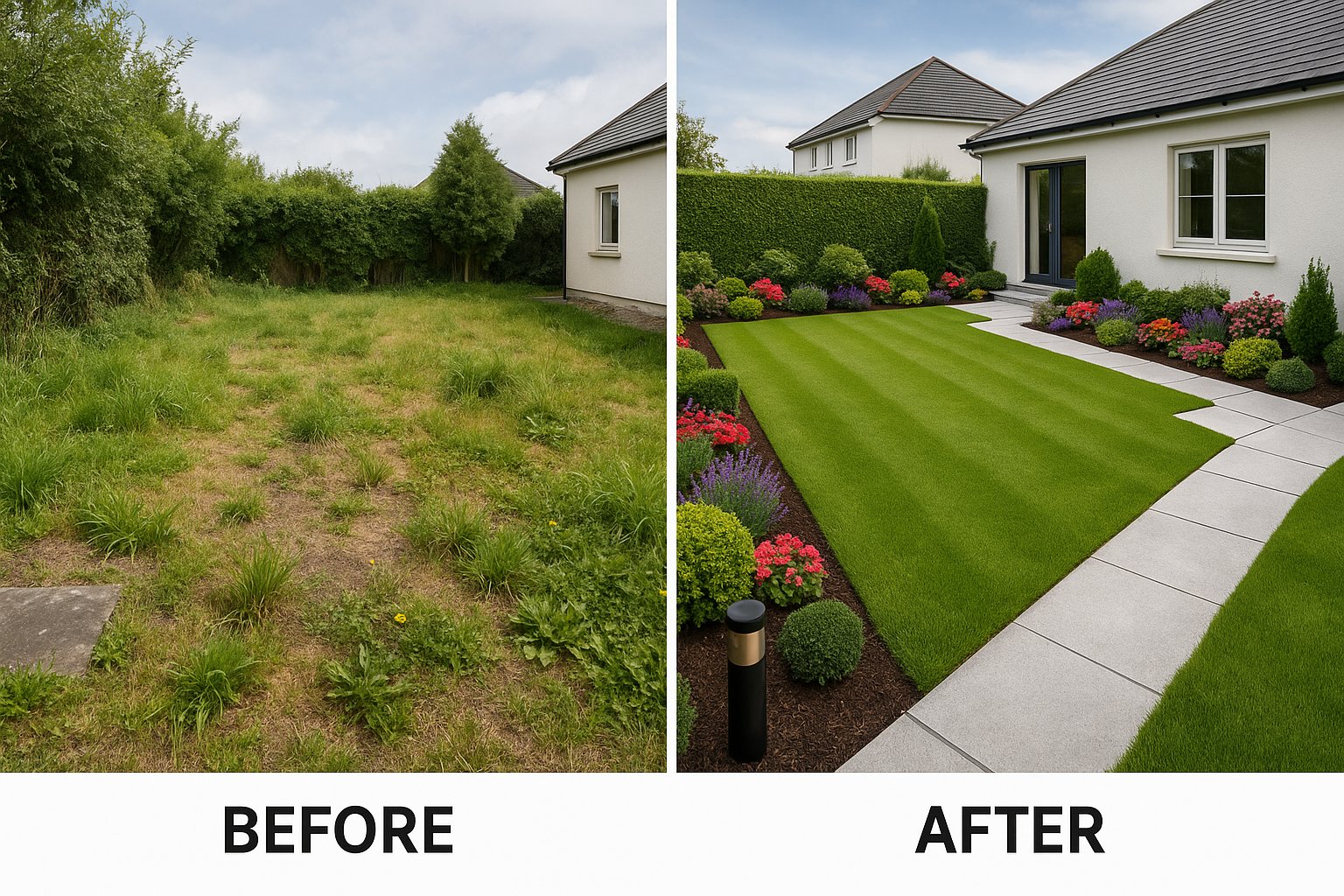 Before and after garden transformation showing excellent return on investment