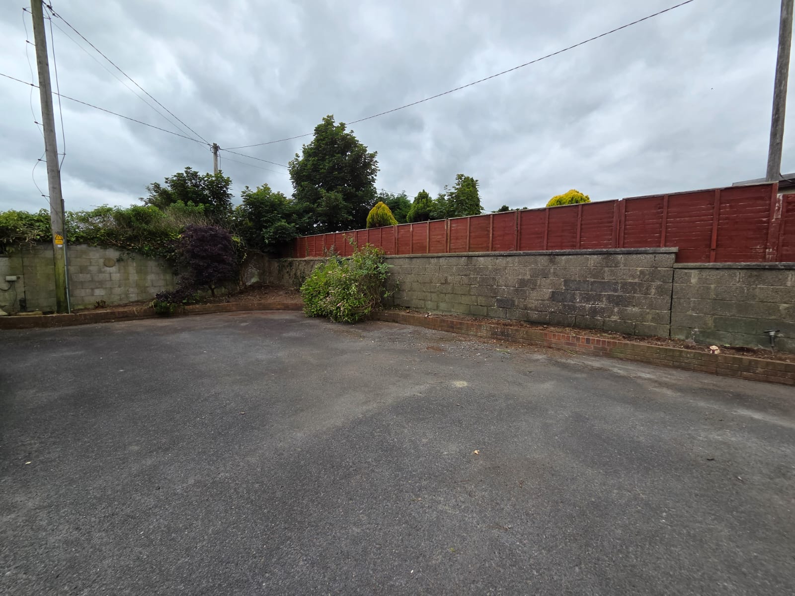 After photo showing cleared, tidy driveway entrance with selective plantings retained