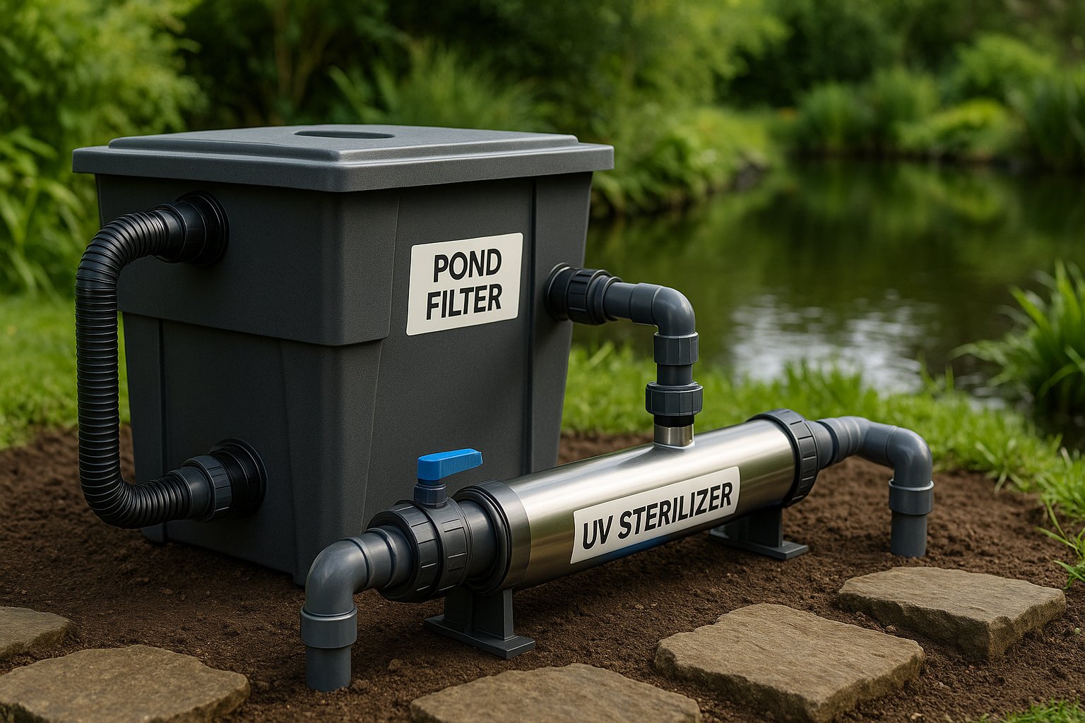 Advanced multi-stage pond filtration system with separate biological and mechanical chambers for optimal water quality