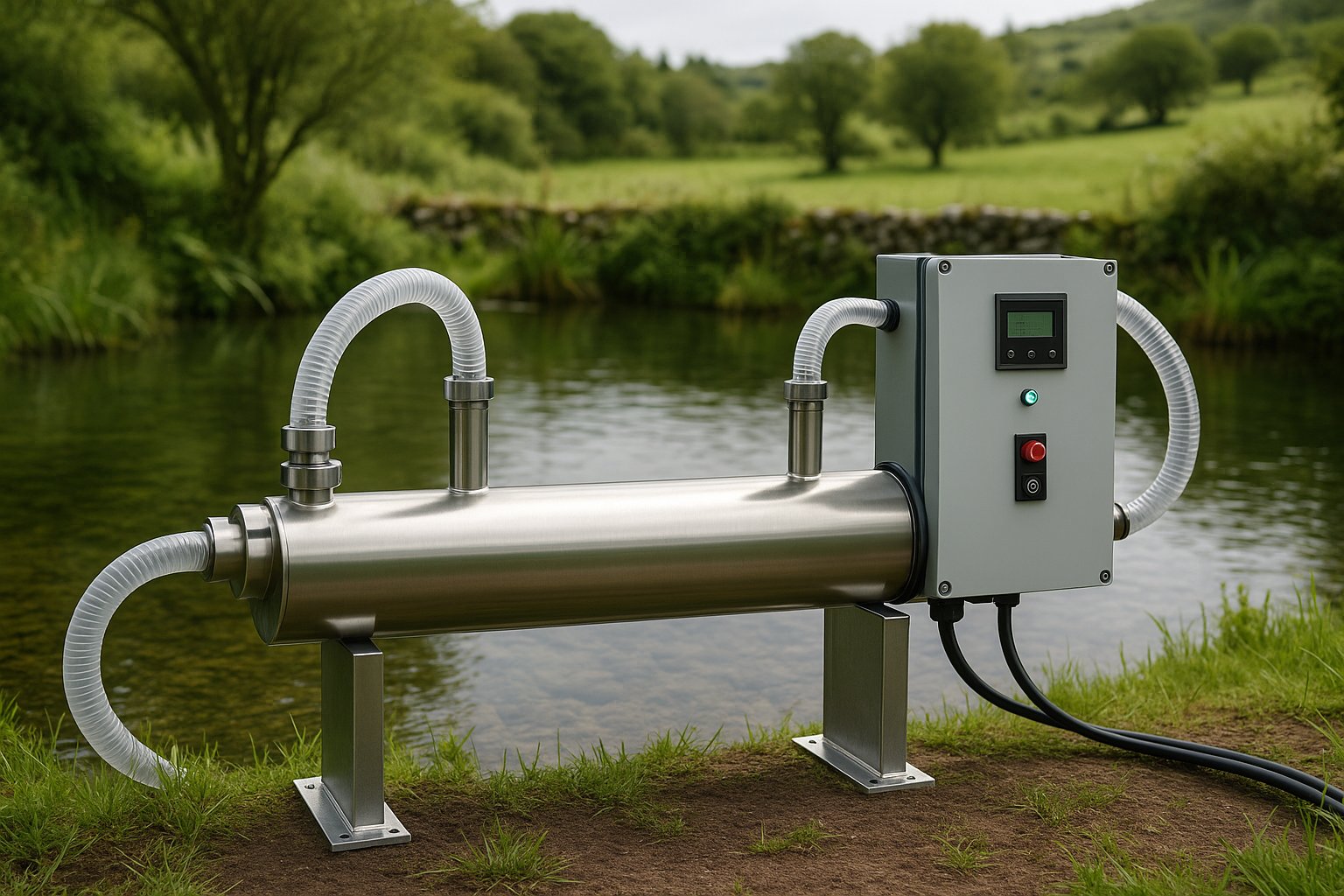 Professional UV sterilization system installation showing clear water treatment for Irish pond maintenance